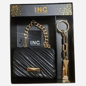 Macy's INC Black & Gold Card Holder Set with Bag Charm - NWT